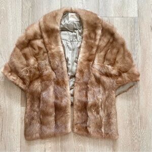 Vintage Customer Hand Made Wrap Shrug Stole Cape Jacket - Real Fur Mink Brown